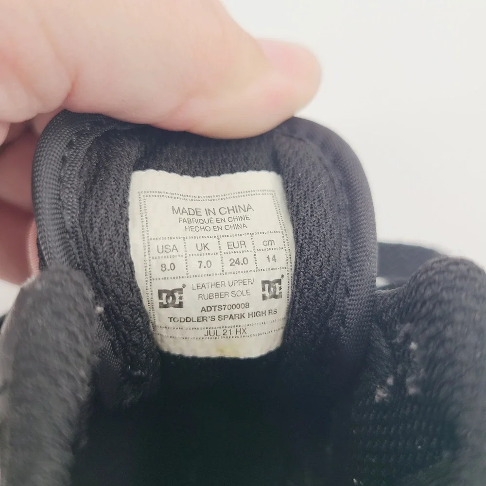 DC Shoes Spark High RS Black Leather‎ Toddler Sneakers High Top Skater Shoes 8C